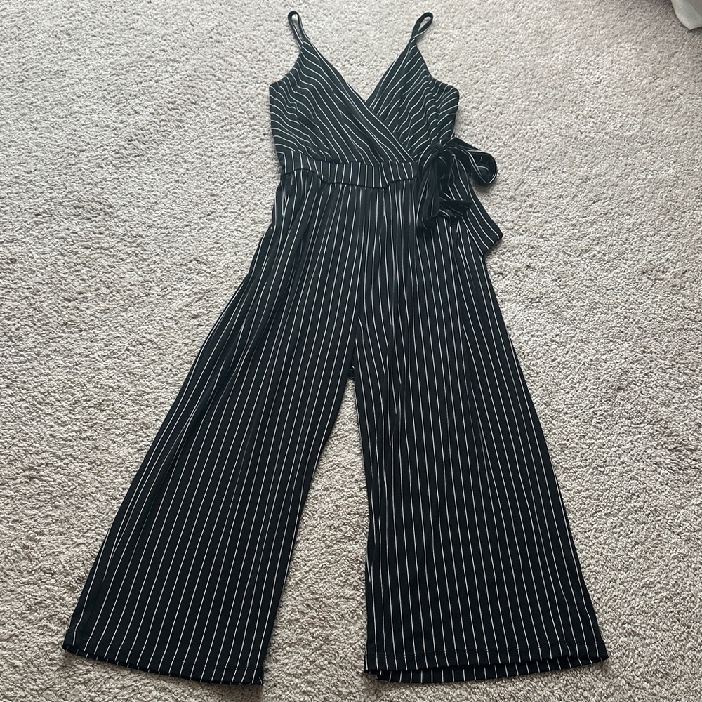 Kaileigh Black and White Pinstripe Jumpsuit